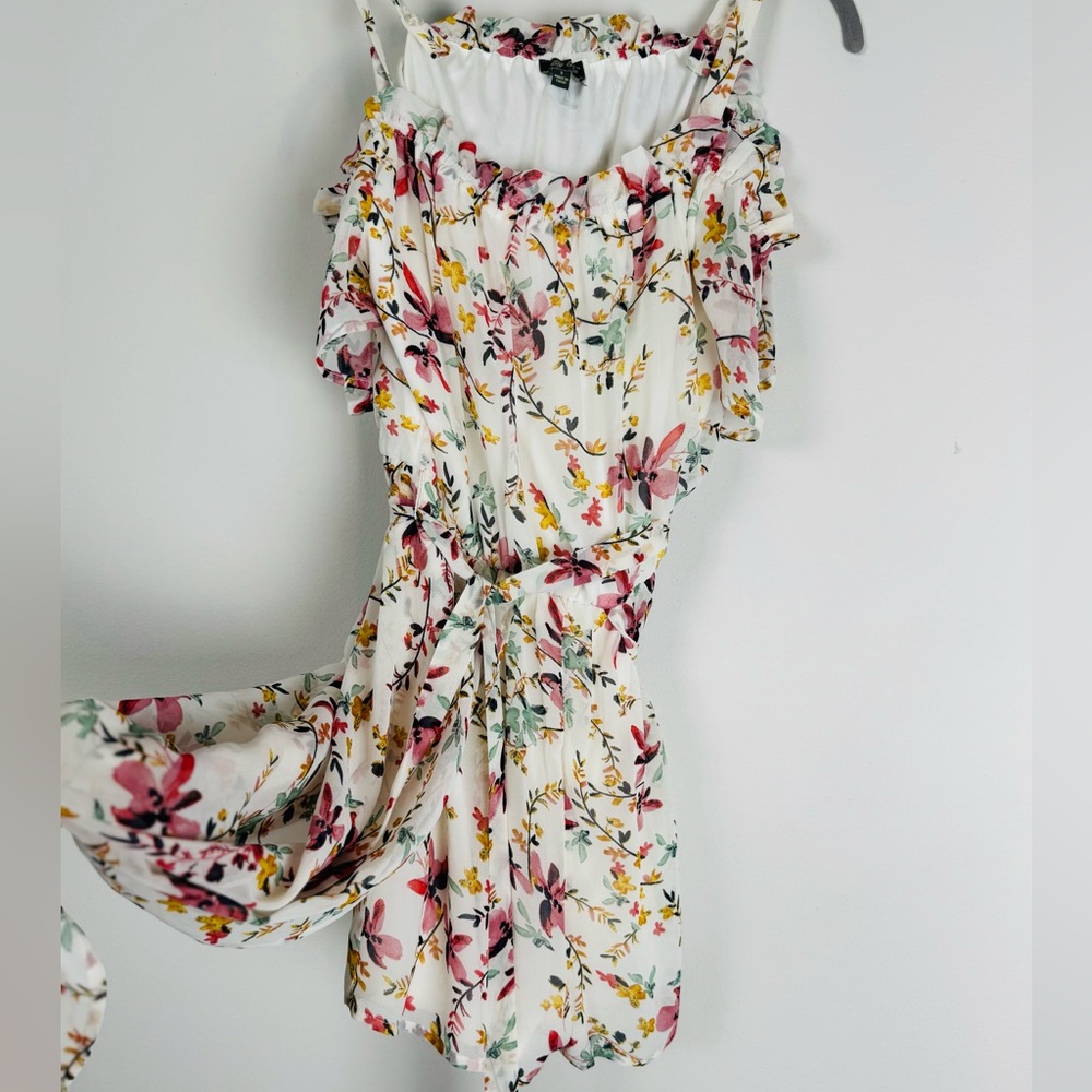 Lily Rose Floral Maxi Overlay Romper Cold Shoulder Belted Size S - Picture 3 of 6